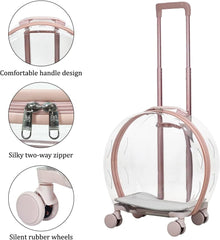 Transparent pet carrier for cats and dogs, Pet stroller with Telescopic handle, Durable zipper, Ventilation holes, and Rolling wheels, Suitable for outdoor activities, 93 cm
