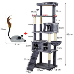 Cat Tree for Large Cats with Toy - Cat House with Padded Perch - Cozy Cat Condos & Scratching Posts - Premium Quality Multi-level Cat Tower for Indoor Cats & Kittens (Dark Grey)