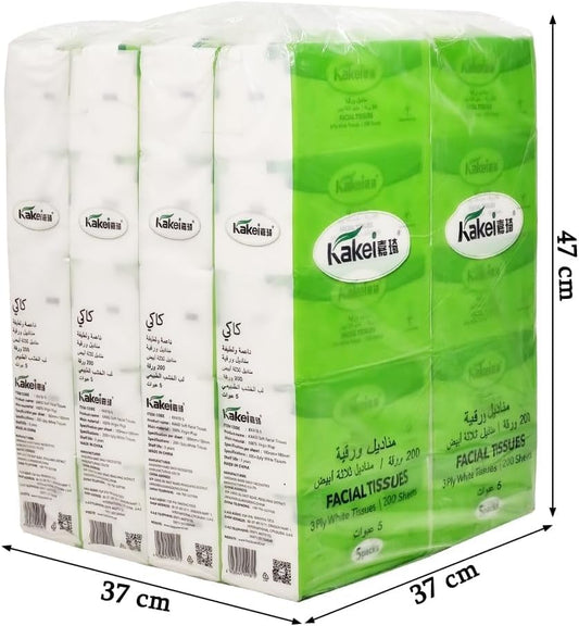 KAKEI 40Pcs Tissue Paper with 3ply - Natural Wood Pulp & Eco-Friendly Material - Durable Absorbent Facial Tissue Boxes for Home, Travel & Office - Soft & Strong for Wet/Dry Use, White (Pack of 8)