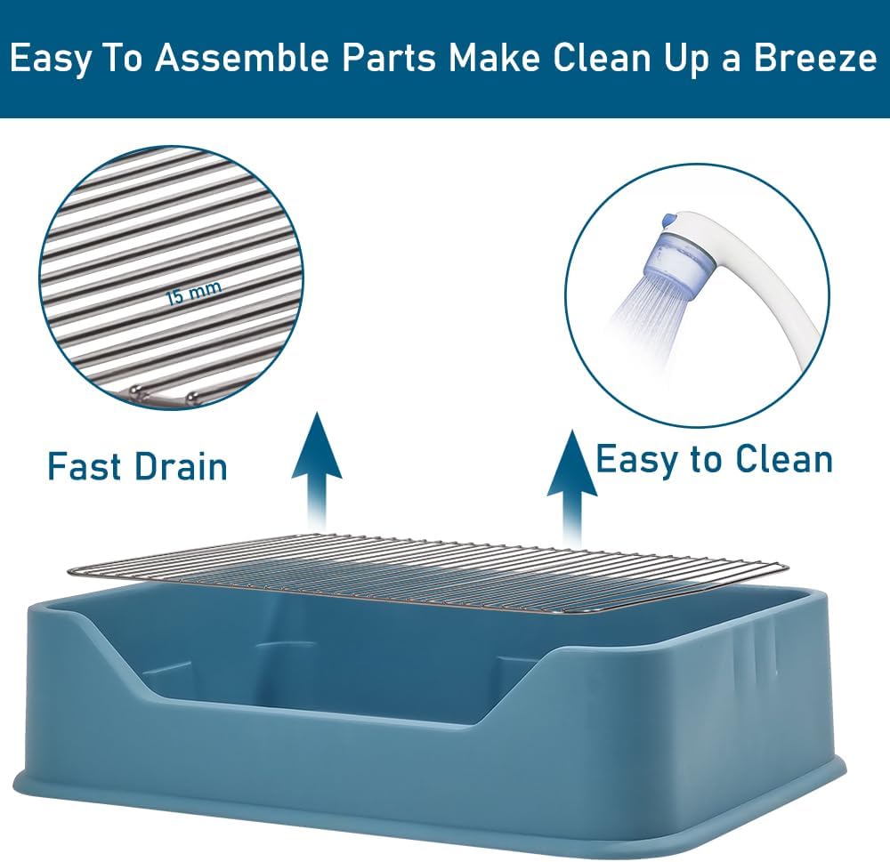 Dog Potty Tray - Dog Toilet for Small to Medium Dogs | Pet Plastic Puppy Training Seat with Splash Proof Design, Stainless Steel Grid & Detachable Pee Post | Indoor & Outdoo