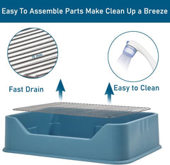 Dog Potty Tray - Dog Toilet for Small to Medium Dogs | Pet Plastic Puppy Training Seat with Splash Proof Design, Stainless Steel Grid & Detachable Pee Post | Indoor & Outdoo