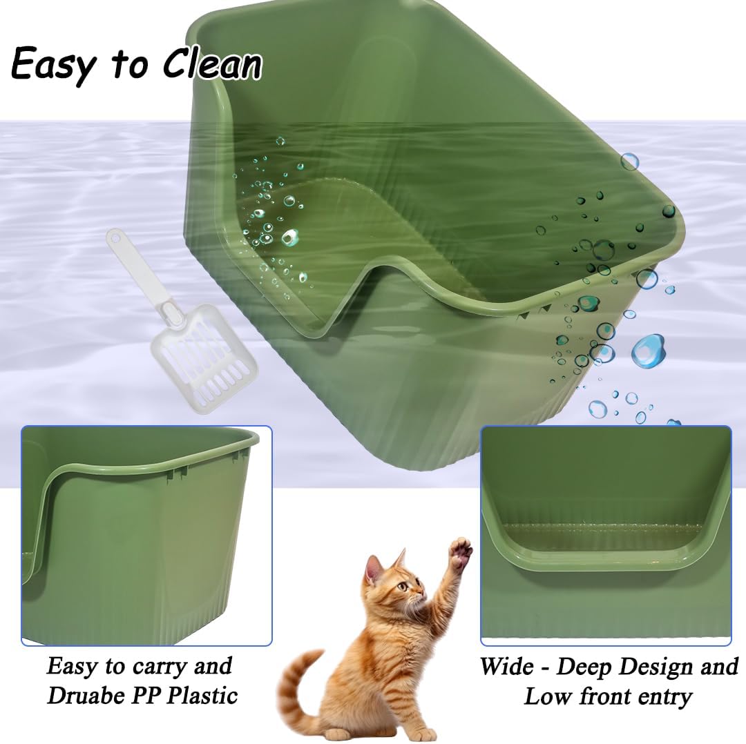 Cat litter box with Extra-large design, Deep high walls, Litter scoop and Low entrance, 78 cm Spacious cat toilet with Odor control, Anti-splash, Durable plastic and Non-stick, Easy to clean