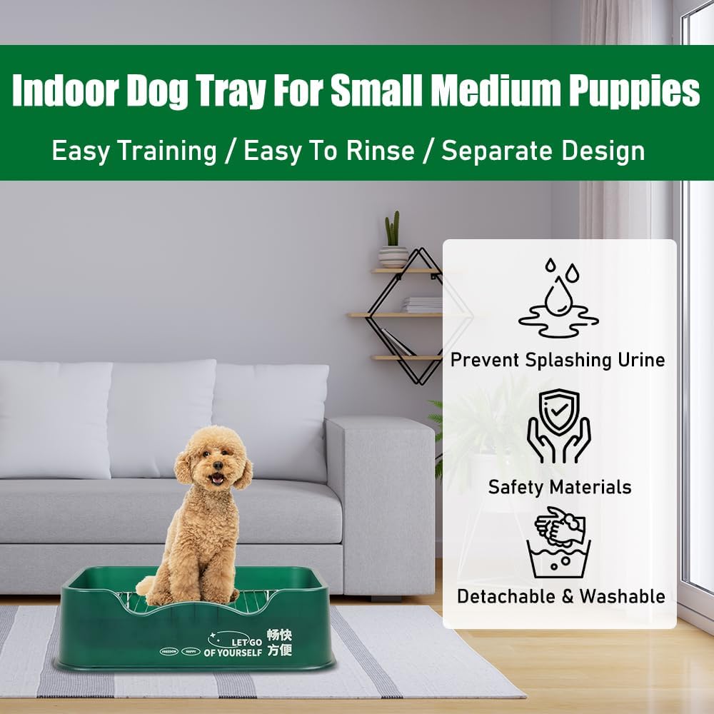 Dog training toilet for small to medium dogs, Detachable dog toilet with Shovel, Stainless steel grid, and Anti-slip pads, Suitable for indoor & outdoor, Leak-proof dog tray 52 cm