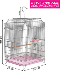 Heavy-Duty Bird Cage with Hanging Hook, Durable Metal Wire, Portable, 54 cm Parrot Cage with Perch, Feeding Cups, and Removable Tray, Indoor Bird House for Cockatiels and Small Birds, Silver