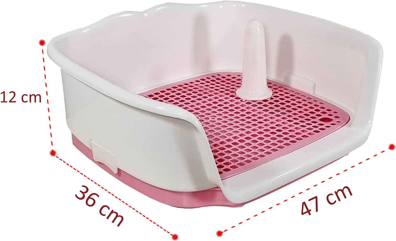 Dog toilet training tray for small to medium dogs, Portable dog potty with Raised fence, Pee post, and Detachable design, Keeps paws dry and floor clean, Easy to clean 47 cm