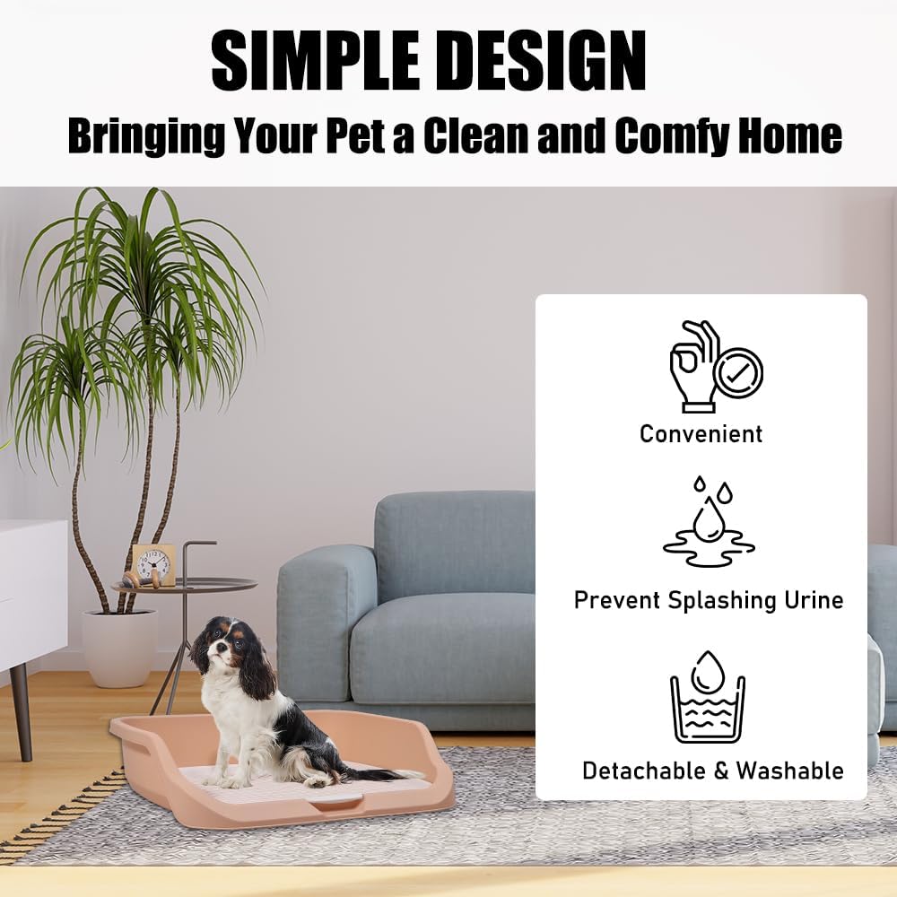 Dog toilet training with Raise edge design, Pee post, and Detachable grid, Durable plastic dog tray for small to medium dogs, Ideal for indoor & outdoor, Leak-proof design 53 cm
