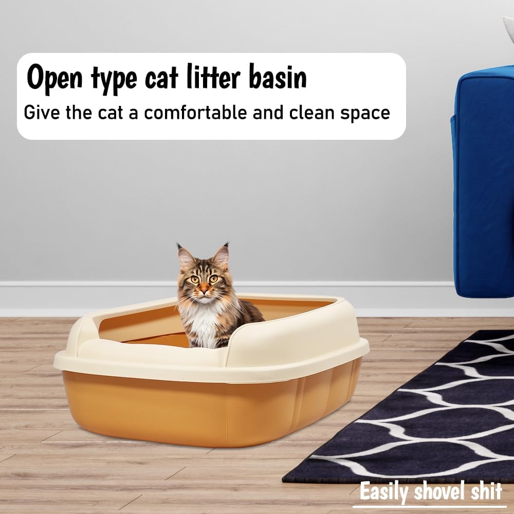 Cat litter box for medium to large cats, Semi-enclosed cat litter box with Detachable design, Durable plastic, Raised fence, and Litter scoop, Ideal for indoor/outdoor, Splash-proof 65 cm