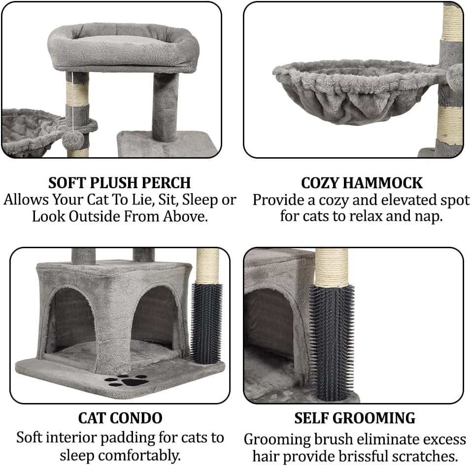 Cat tree activity center with Padded perch, Dangling ball, Cozy hammock, Sisal scratching post, Cozy cat condo, and Self grooming brush, Ideal for kittens and Large cats 78 cm (Grey)