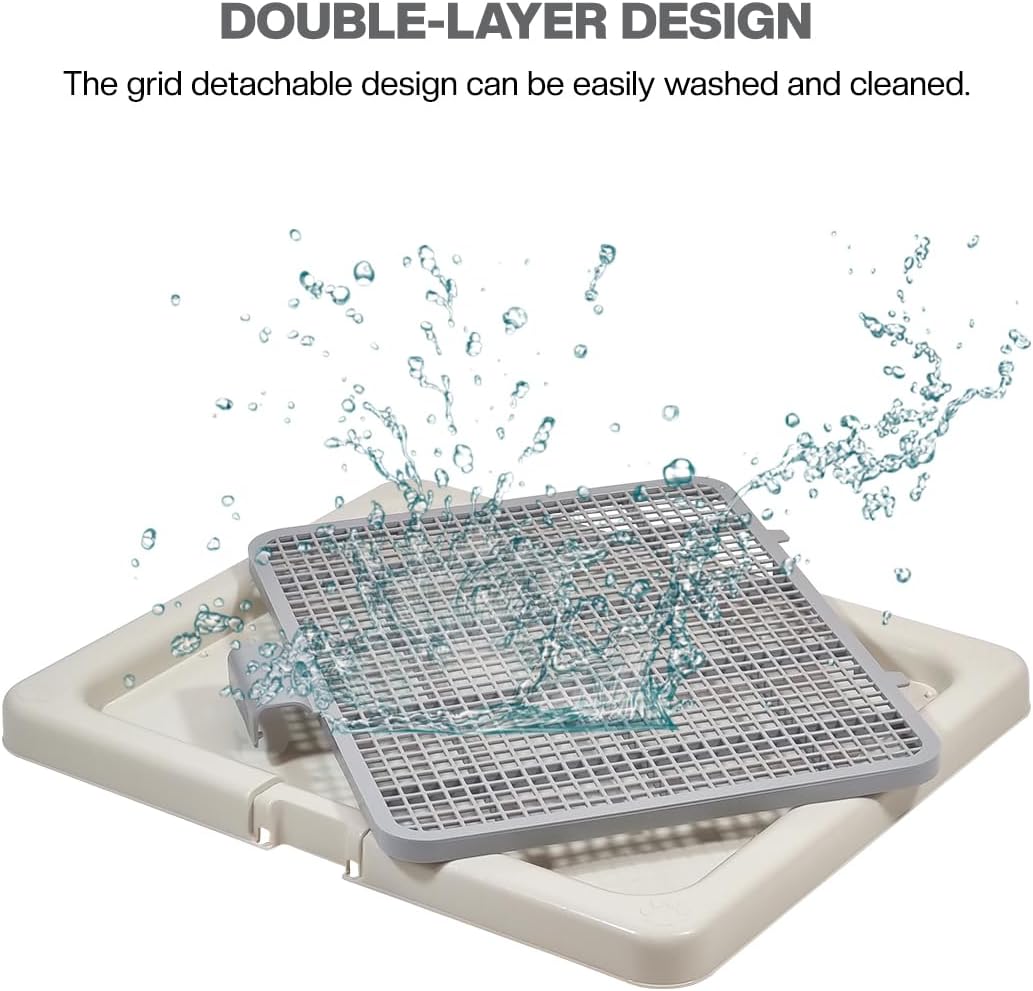 Dog potty training tray with Removable plastic grid and Non-slip base, Leak-proof dog toilet pad holder for Puppies & Small dogs, Indoor & Outdoor use, Easy to clean, 55 cm