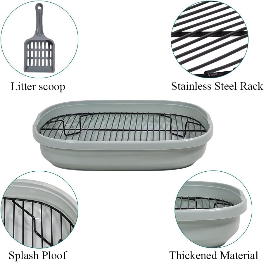 Dog training tray, Splash-proof dog toilet with Stainless steel grid, Raised design, and Litter scoop, Durable plastic dog tray for small to medium dogs, Keep paws dry & Floor clean 47 cm