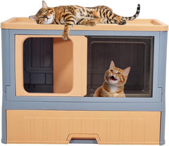 Cat cabinet, Durable 3-layer cat combination litter box with Storage area, Sleeping area, Cat toilet, and Rolling wheels, Durable plastic cat litter box, Ideal for indoor/outdoor use 115 cm