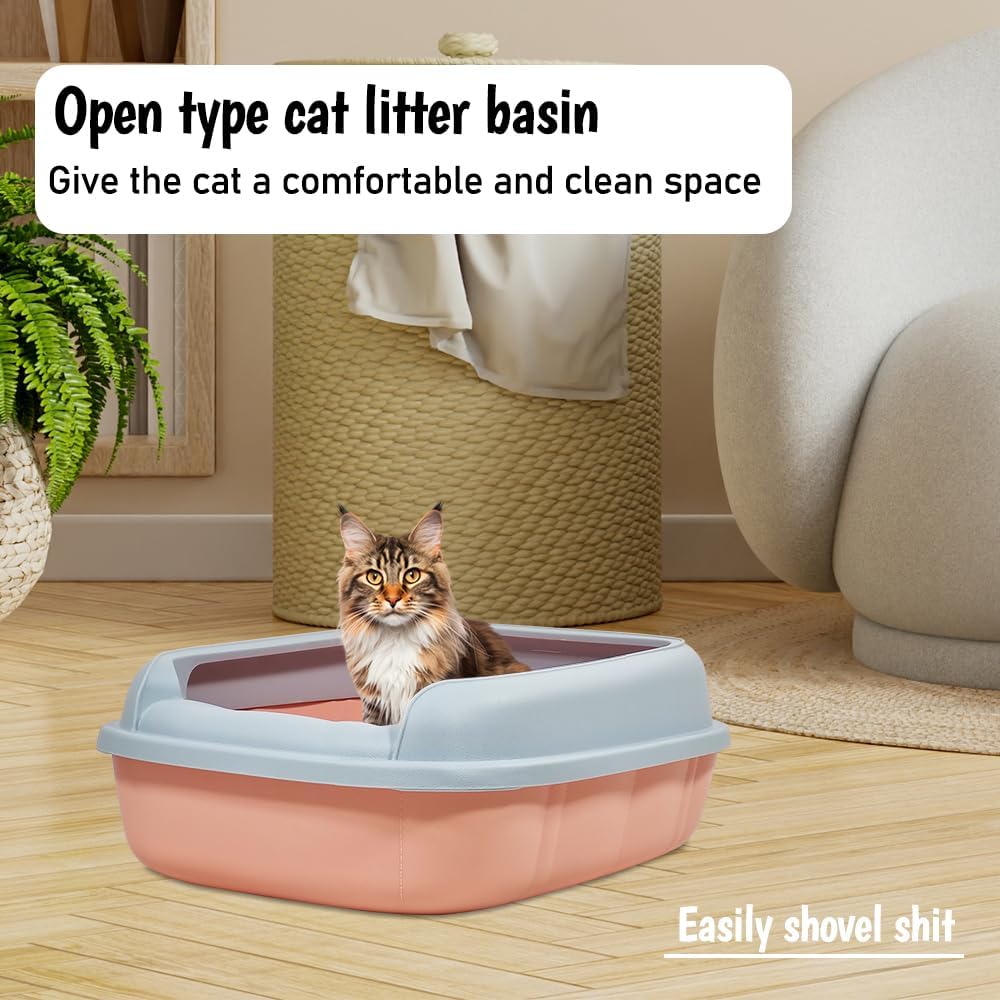Cat litter box for medium to large cats, Semi-enclosed cat litter box with Detachable design, Durable plastic, Raised fence, and Litter scoop, Ideal for indoor/outdoor, Splash-proof 65 cm