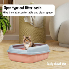 Cat litter box for medium to large cats, Semi-enclosed cat litter box with Detachable design, Durable plastic, Raised fence, and Litter scoop, Ideal for indoor/outdoor, Splash-proof 65 cm