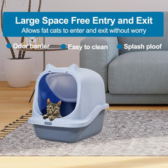 Fully-enclosed cat litter box with Durable plastic, Carrying handle, Sand filter holes, and Litter scoop, Splash-proof cat toilet for Indoor cats & kittens, Easy to clean 45 cm