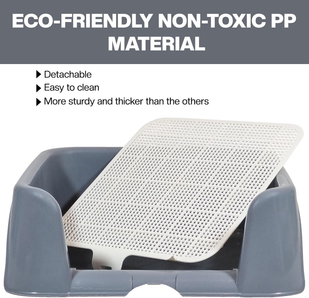 Dog potty training tray with Raised walls and Removable grid, Leak-proof puppy toilet pad holder for Small to Medium dogs, Indoor & Outdoor use, Easy to clean, 43 cm