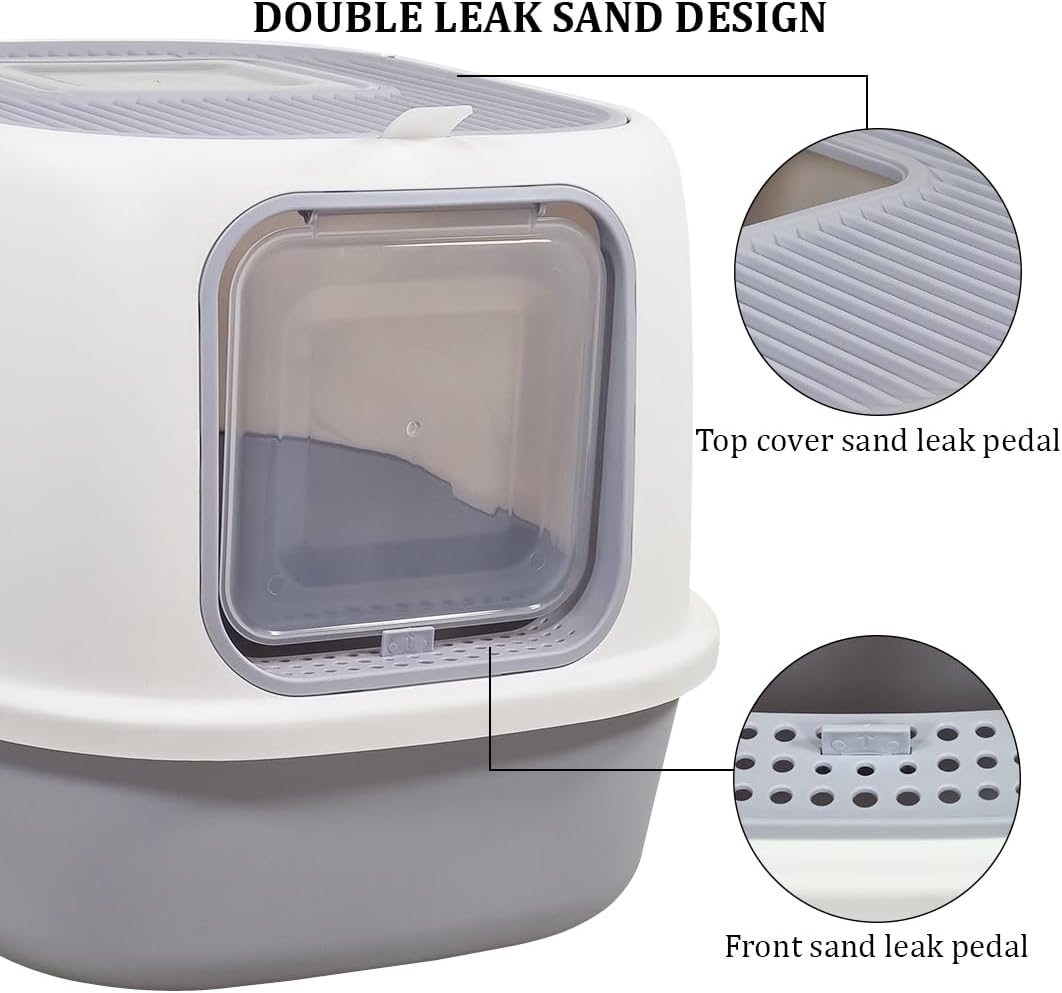 Fully enclosed cat litter box for cats & kittens, Durable plastic cat litter box with Front entry and Top exit, Litter scoop, and Odor control, Ideal for indoor/outdoor, Easy to clean 52 cm
