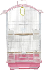 Small Bird Cage with Perches, Feeders and Swing, Ideal for Parakeets, Lovebirds, and Small Parrots, 62 cm Metal Cage with Hanging, Pull-out Tray, Portable, Durable and Top-Roof Design (Pink)