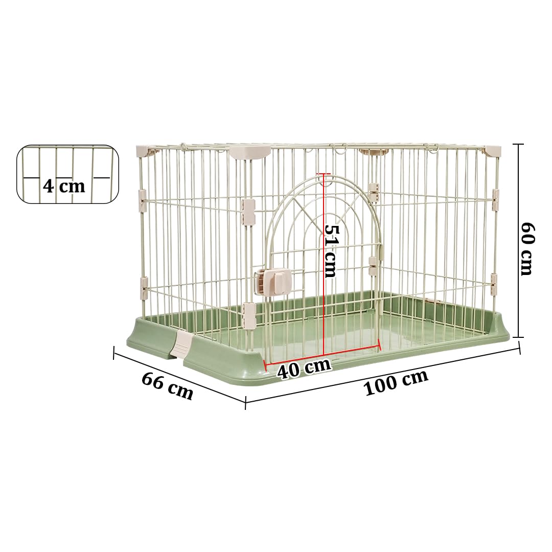 Cat Cage Indoor | Pet Playpen Cage | Metal Wire Single-layer Cat Crate with Splash-Proof Base & Spring Door Lock | Ideal for Indoor/Outdoor Use | Easy to Assemble (Green, 100cm)