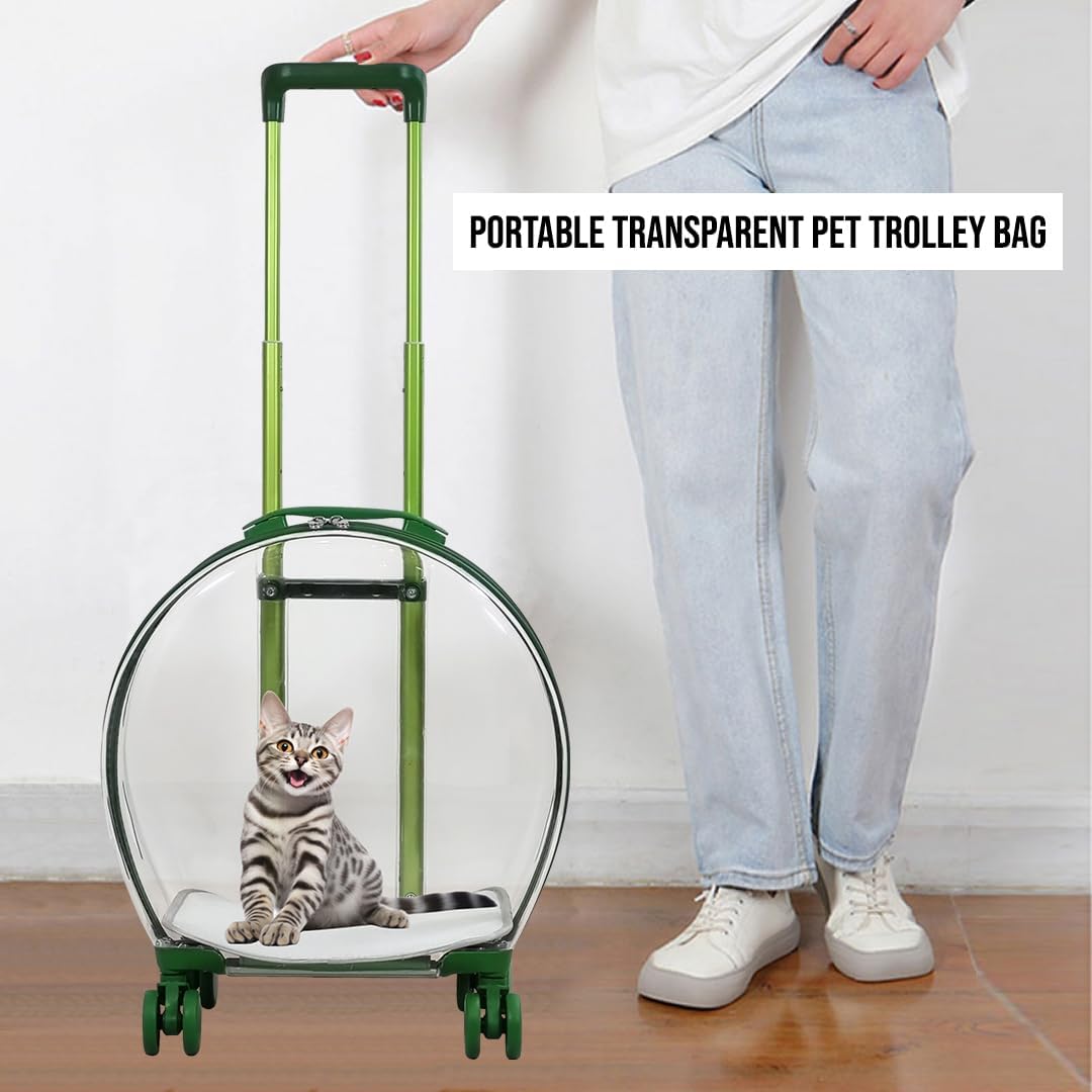 Transparent pet carrier for cats and dogs, Pet stroller with Telescopic handle, Durable zipper, Ventilation holes, and Rolling wheels, Suitable for outdoor activities, 93 cm