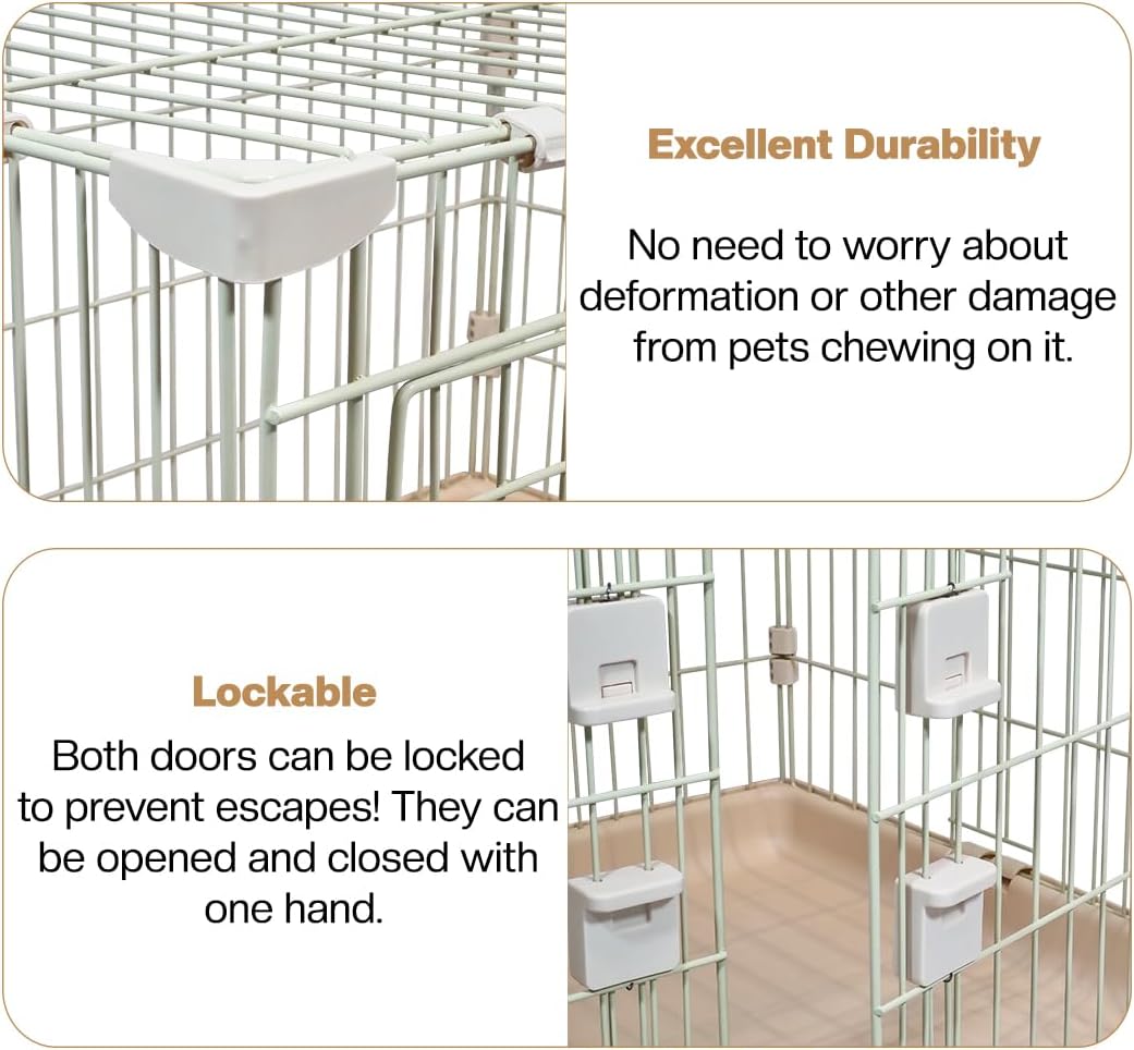 Metal Cat Cage Kennel for Cats & Small Dogs, Durable Pet Playpen with Lockable Doors, Metal Frame, Rolling Wheels, and Leak-Proof Base, Ideal for Indoor/Outdoor Use, 85 cm, Beige
