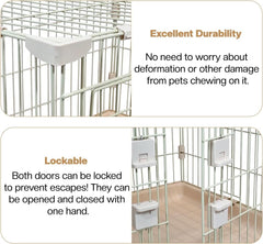 Metal Cat Cage Kennel for Cats & Small Dogs, Durable Pet Playpen with Lockable Doors, Metal Frame, Rolling Wheels, and Leak-Proof Base, Ideal for Indoor/Outdoor Use, 85 cm, Beige