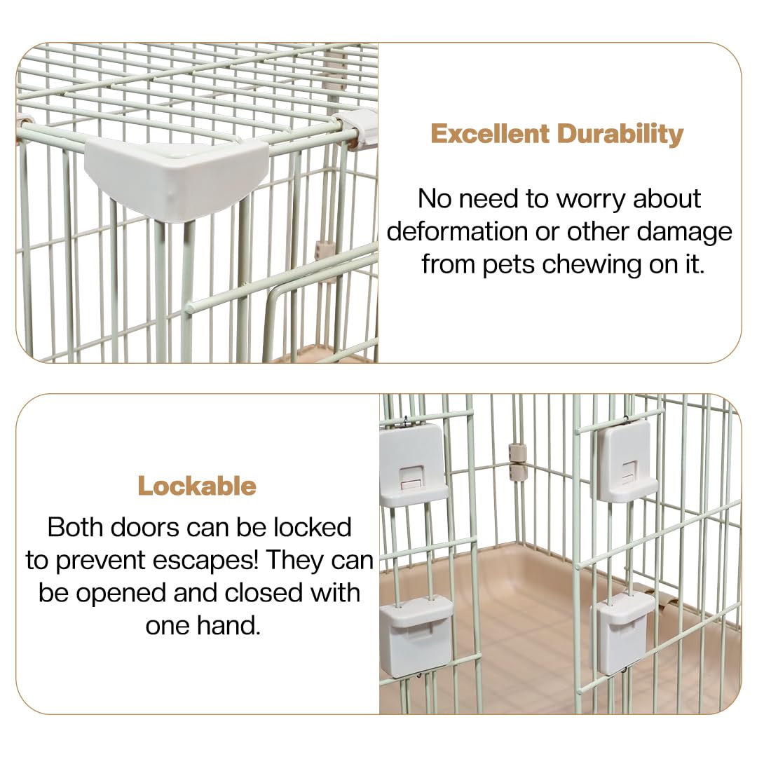 Cat Cage with Rolling Casters, Elevated Lounging Platforms, Secure Locking Doors, and Leak-Proof Base, Heavy-Duty Metal Cat Enclosure for Indoor Cats & Kittens, Easy to Assemble, 101 cm, Beige