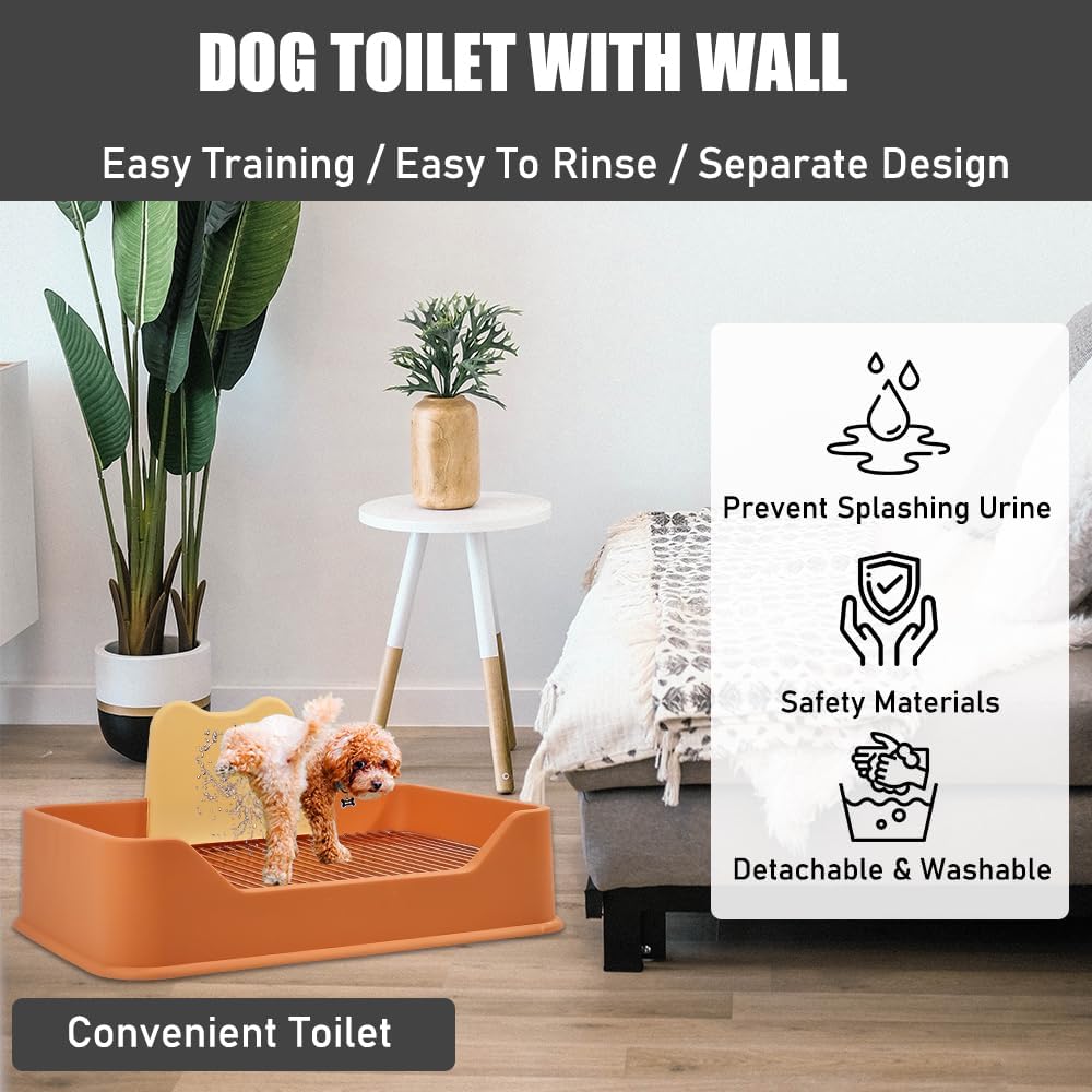 Dog Potty Tray - Dog Toilet for Small to Medium Dogs | Pet Plastic Puppy Training Seat with Splash Proof Design, Stainless Steel Grid & Detachable Pee Post | Indoor & Outdoo