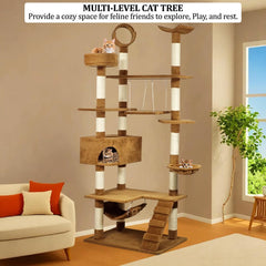 Large Cat Tree - 210 cm Cat Tower for Indoor Cats - Dangling Ball, Cozy Hammocks, Cat Scratching Posts & Durable Cat Condo - Cat Activity Center for Climbing & Playing (Chocolate, Large)