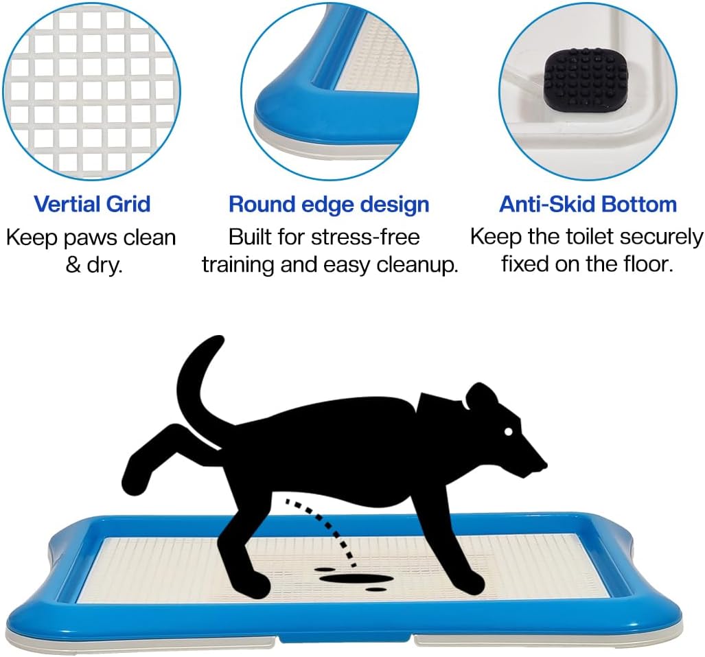 Dog potty training tray for Small to Medium dogs, Leak-proof puppy toilet with Removable grid and Non-slip bottom, Suitable for Indoor/Outdoor use, Easy to clean, 65 cm (Blue)