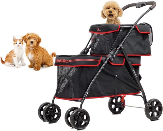Cat Stroller | Dog Stroller with Adjustable Canopy & Spacious Interior | Pet Stroller for Dog & Cats | Lightweight, Foldable, Storage Bag & Universal Wheels | Travel & Outdoor(Midnight Black)