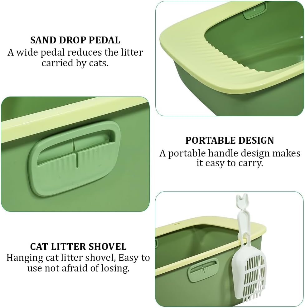Large semi-enclosed cat litter box for indoor cats & kittens, Durable plastic cat toilet with Portable design, Sand drop pedal, and Litter scoop, Leak-proof design, Easy to clean 59 cm