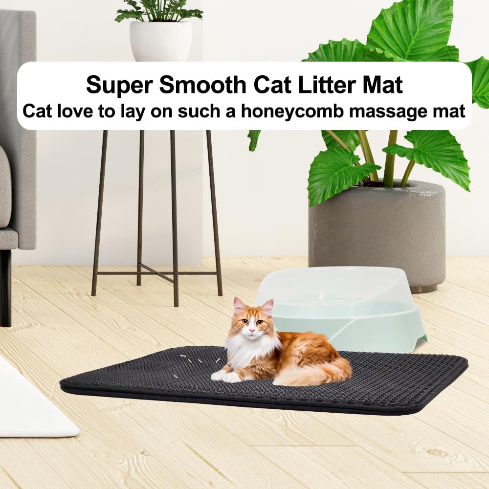 Cat litter mat with Honeycomb design, Water-resistant, and Washable EVA material, Double layer cat litter mat for Indoor cat litter boxes, Ideal for Multi-cat household, Easy to clean