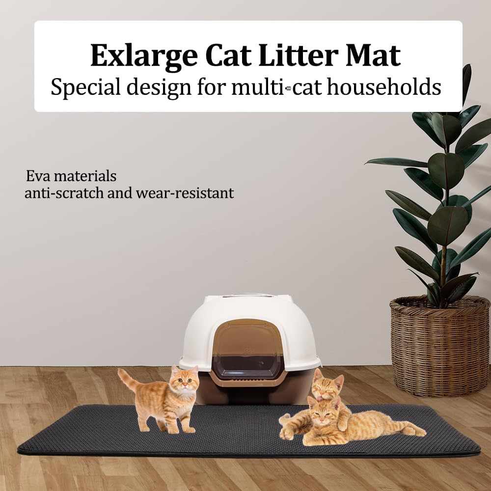 Cat litter mat with Honeycomb design, Water-resistant, and Washable EVA material, Double layer cat litter mat for Indoor cat litter boxes, Ideal for Multi-cat household, Easy to clean
