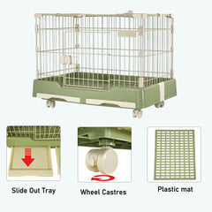 Cat cage playpen for cats & small dogs, Durable meta wire cat cage with Open-top design, Lockable door, Removable tray, and Universal wheels, Ideal for indoor/outdoor, Easy assembly 75 cm (Green)