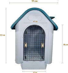 Dog House Outdoor for Small to Large Dogs | Plastic Waterproof & Weatherproof Designed Dog Home | All-Season Shelter with Air Vents, Lockable Door & Elevated Floor, Easy To Assemble (Grey, 113cm)