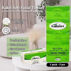 5Pcs Tissue paper with 3ply, Natural wood pulp, and Eco-friendly material, Durable absorbent facial tissue for Home, Travel, Restaurant, and Office, Soft & strong for Wet/Dry use, 200 sheets (White)