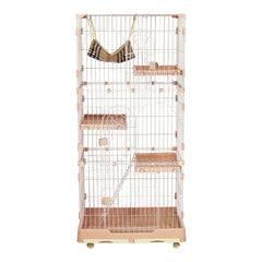 NNC PETS Large Cat Cage for Indoor Cats & Kittens, 3-Tier Metal Wire Cat Crate Kennel with Hammock, 3 Lockable Doors, Climbing ladder, Slide-out Tray & Universal Wheels, 175 cm(Light Pink, Large)