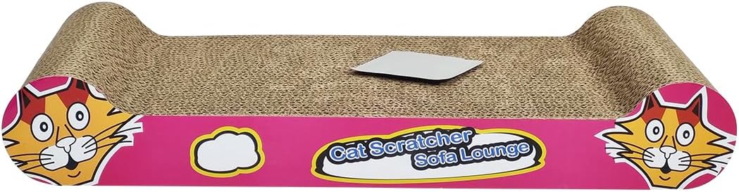 Cat Scratcher with Corrugated Cardboard, Durable Scratch Pad for Indoor Cats, Reversible and Furniture Protection, 44 cm Sofa Bed with Catnip, Comfortable and Resting Bed, Claw Care & Portable (Pink)