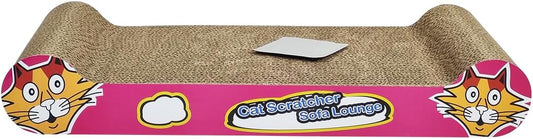 Cat Scratcher with Corrugated Cardboard, Durable Scratch Pad for Indoor Cats, Reversible and Furniture Protection, 44 cm Sofa Bed with Catnip, Comfortable and Resting Bed, Claw Care & Portable (Pink)