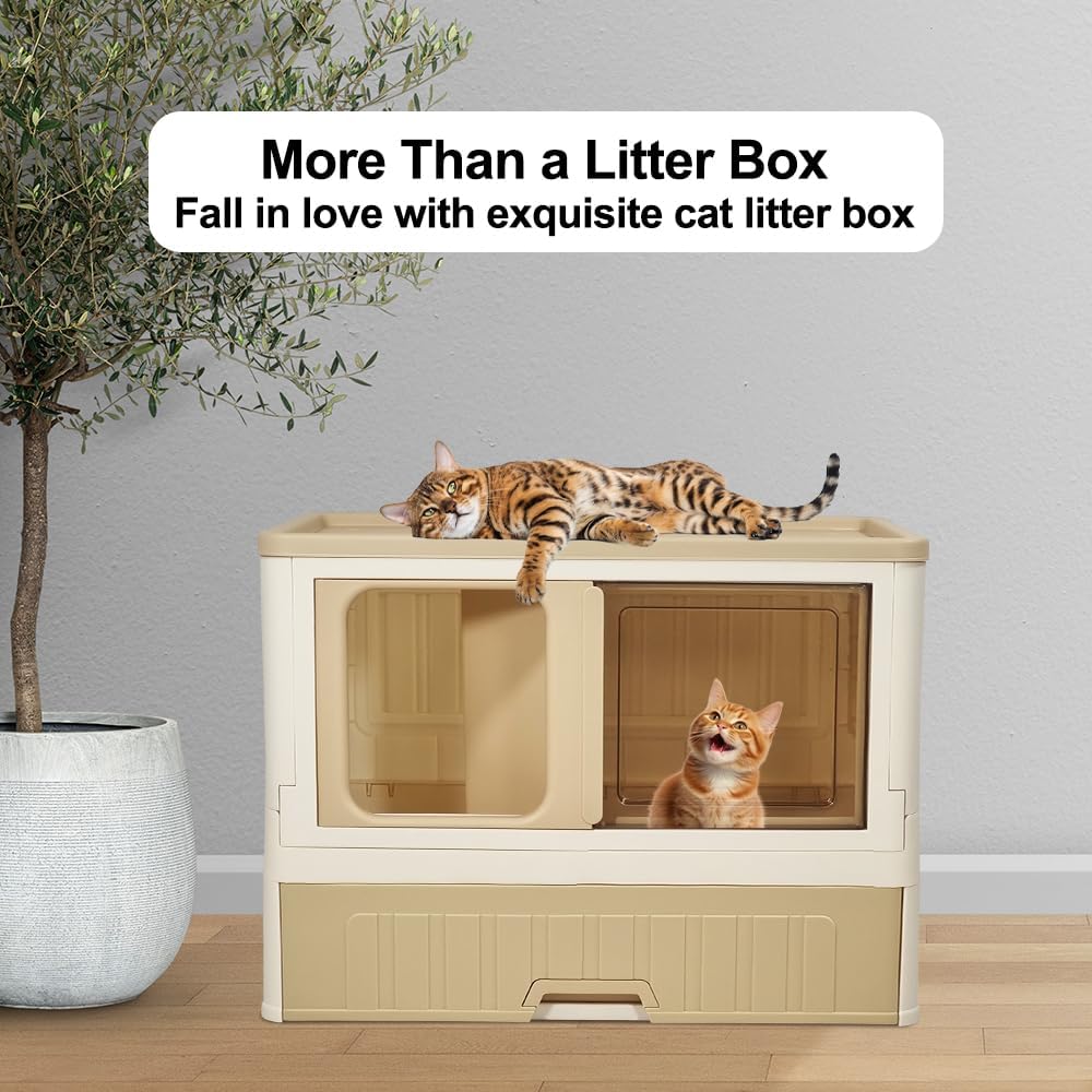 Cat cabinet, Durable 3-layer cat combination litter box with Storage area, Sleeping area, Cat toilet, and Rolling wheels, Durable plastic cat litter box, Ideal for indoor/outdoor use 115 cm