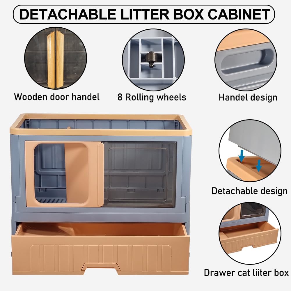 Cat cabinet, Durable 3-layer cat combination litter box with Storage area, Sleeping area, Cat toilet, and Rolling wheels, Durable plastic cat litter box, Ideal for indoor/outdoor use 115 cm