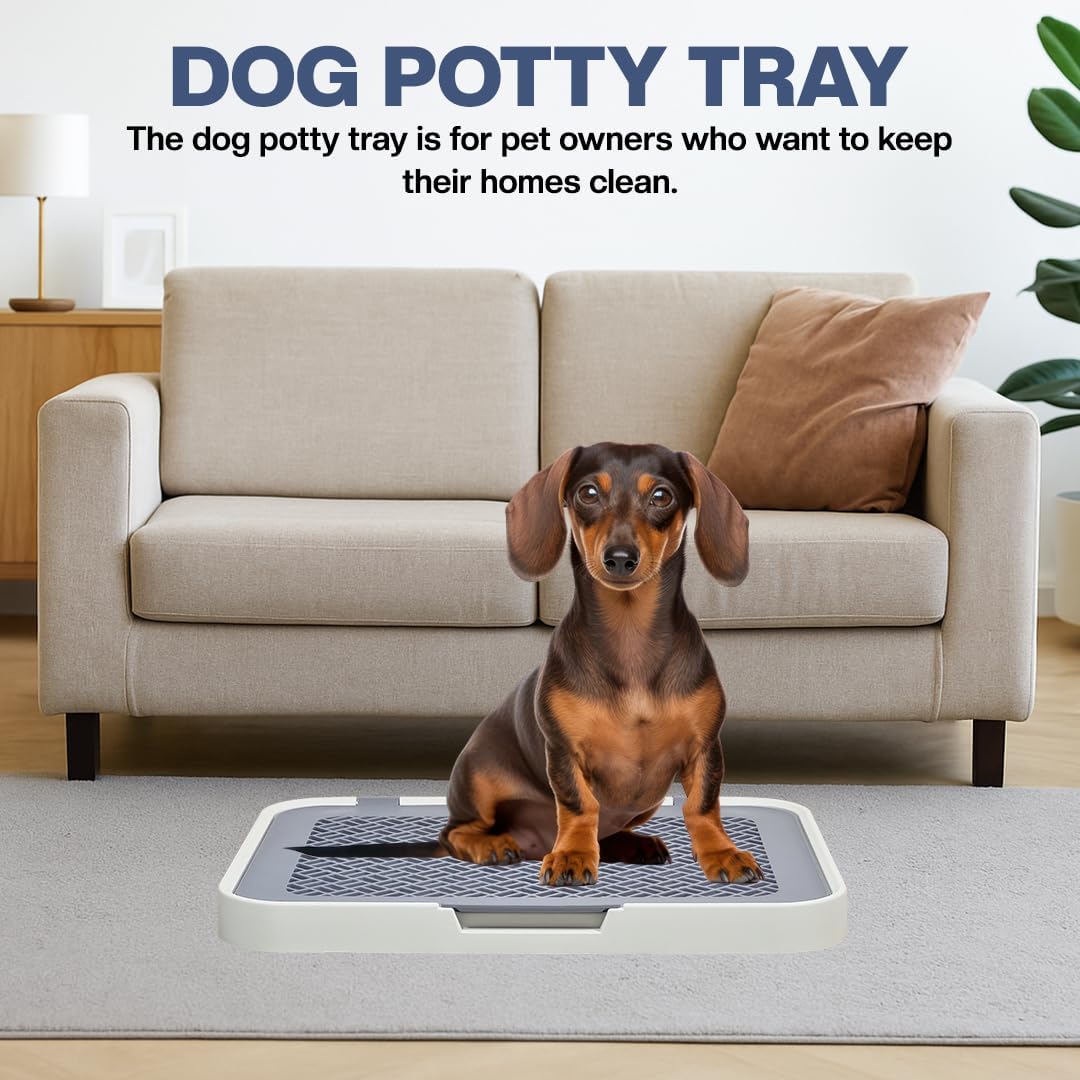 Flat dog toilet for small to medium dogs, Detachable dog training tray with Detachable grid pads holder, Handle design, and Non-slip base, Ideal for Indoor/Outdoor use, 50 cm