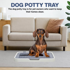 Flat dog toilet for small to medium dogs, Detachable dog training tray with Detachable grid pads holder, Handle design, and Non-slip base, Ideal for Indoor/Outdoor use, 50 cm