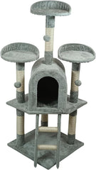 Cat Tree with Curved Perches - 125 cm Cat Tower House - Cat Condos & Cat Scratching Post - Dangling Toys - Premium Pet Tree for Indoor Cats & Kittens - Easy to Assemble (Grey)