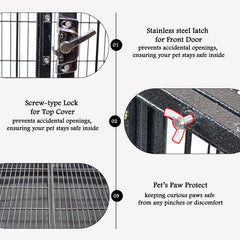 Dog Cage - Heavy-Duty Metal Dog Crate for Large, Medium & Small Dogs - Dog Kennel with Stackable Design with Open-Top Cover, Lockable Door, Tray & Universal Wheels, Indoor & Outdoor Use, 94cm (Black)