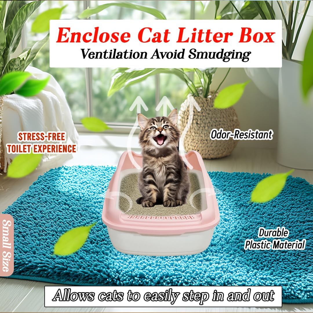 Anti-splash cat litter box with Enclosed design, Easy to clean, Durable plastic material and Removable, Cat Litter Pan with Scoop, Portable, Large size, High fence, and All size cats