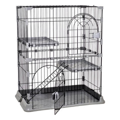 NNC PETS Cat Cage Kennel with 2-lockable Doors - 2-Tiier Metal Wire Pet Cat House Playpen for Indoor Cats - Cozy Hammock, Climbing Ladder, Drawer Tray & Universal Wheels, Easy Assembly (Grey, 88 cm)