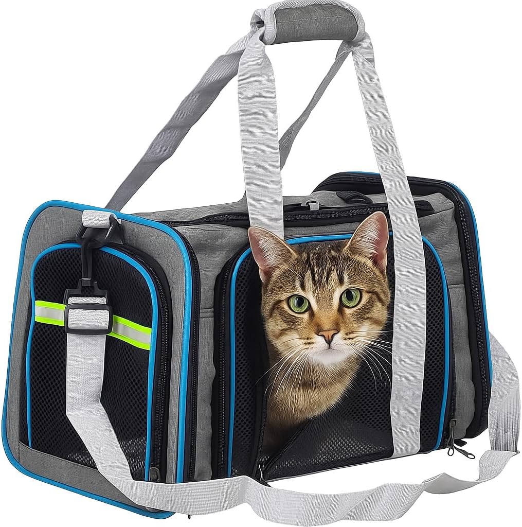 Cat Carrier Bag | Pet Travel Carrier with Breathable Design, Anti-Scratch Mesh, Shoulder Strap | Side Pockets & Zipper | Ideal for Travel | Small To large Cats