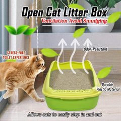 Anti-splash cat litter box with Enclosed design, Easy to clean, Durable plastic material and Removable, Cat Litter Pan with Scoop, Portable, Large size, High fence, and All size cats