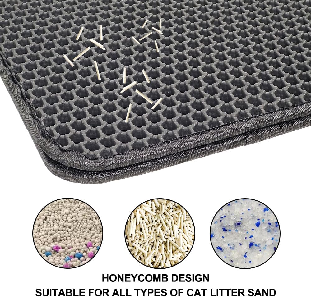 Cat litter mat with Honeycomb design, Water-resistant, and Washable EVA material, Double layer cat litter mat for Indoor cat litter boxes, Ideal for Multi-cat household, Easy to clean